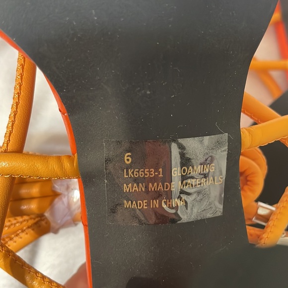 EGO GLOAMING LACE UP QUILTED INSOLE OPEN TOE SCULPTURED ROUND BLOCK HEEL -ORANGE - Picture 8 of 10